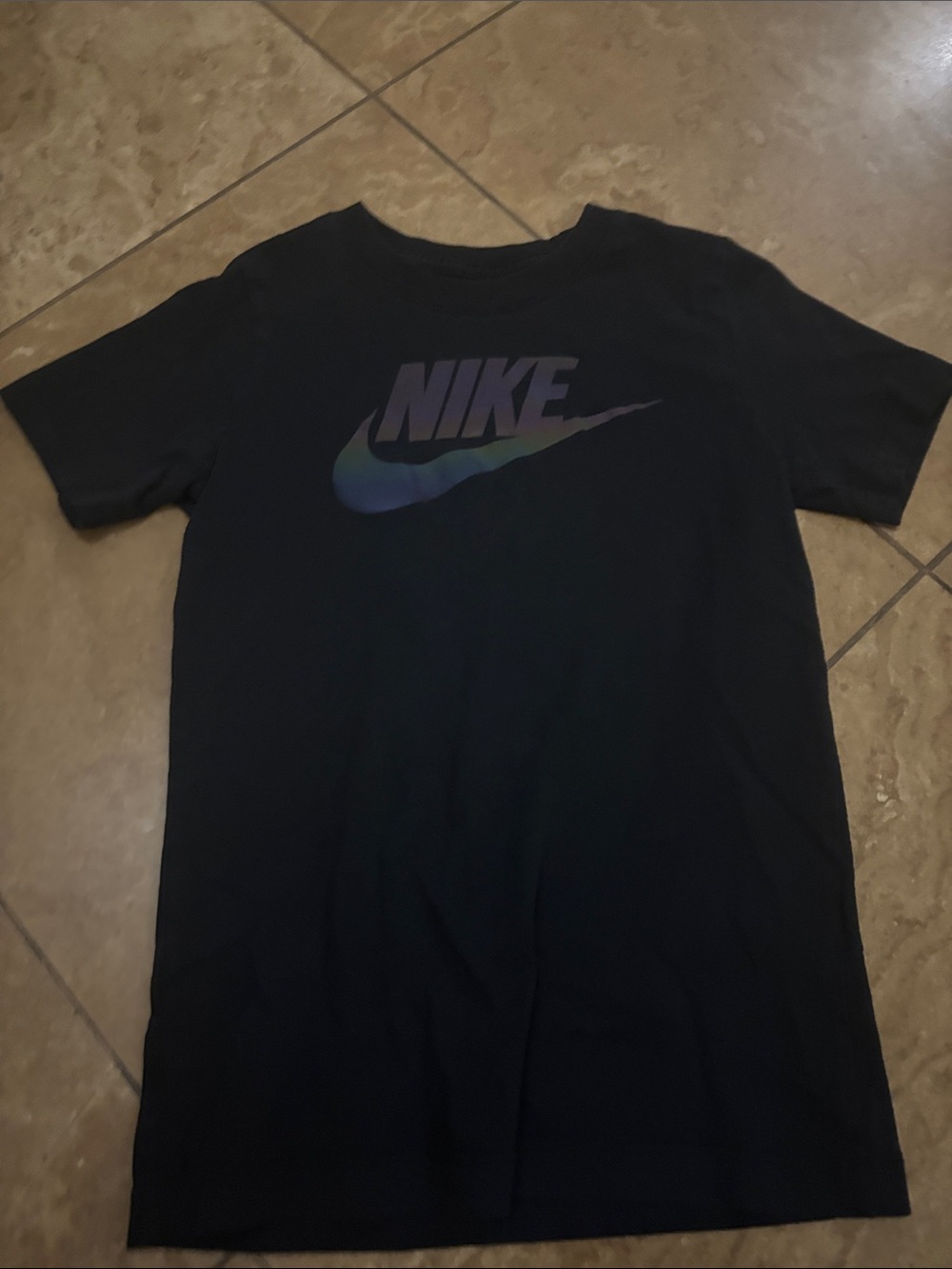 Nike Black Tee with Iridescent Swoosh and Logo
